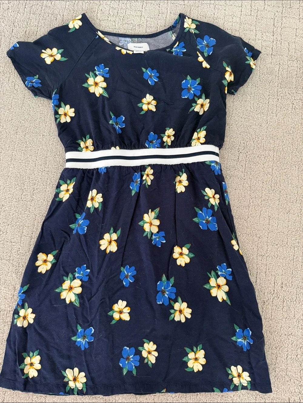 Old Navy Navy Floral Dress with Blue and Yellow Flowers
